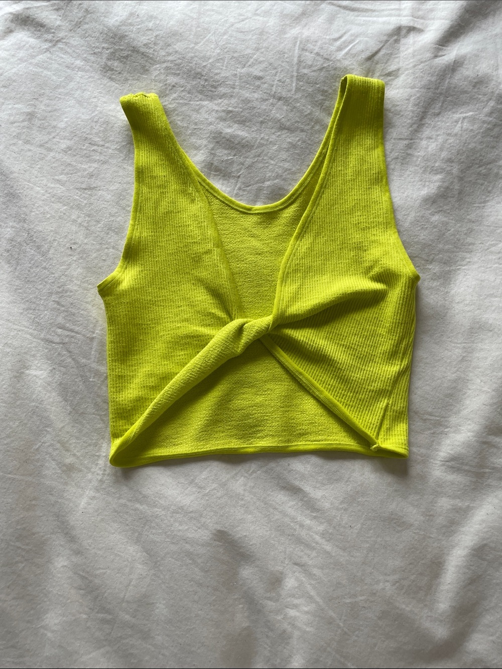 Urban Outfitters Neon Yellow Twist-Front Ribbed Crop Top